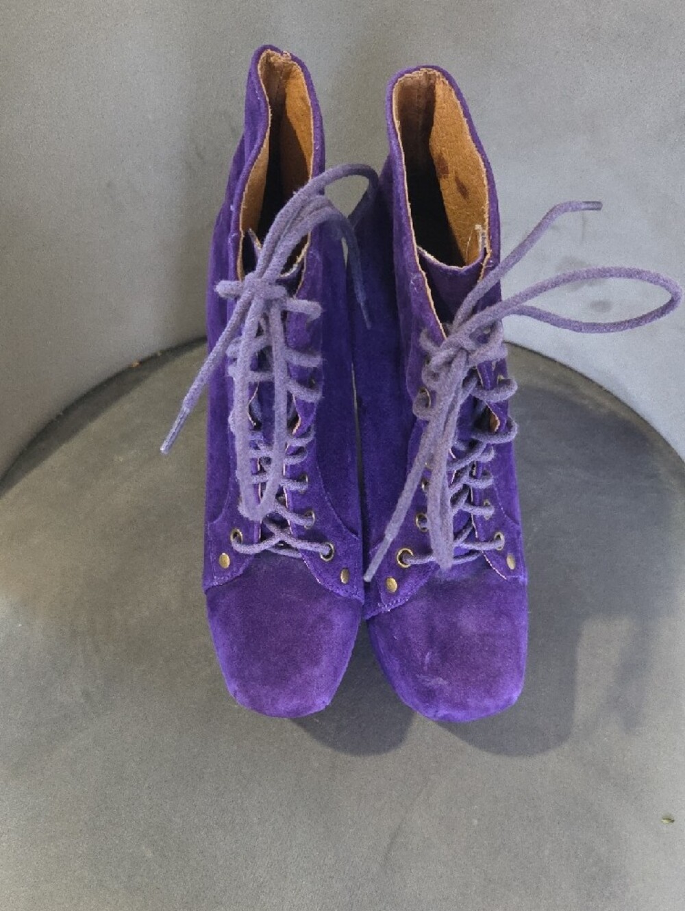 Jeffrey Campbell Purple Suede Lace-Up Sculpted Platform Wedge Boots - Picture 2 of 8